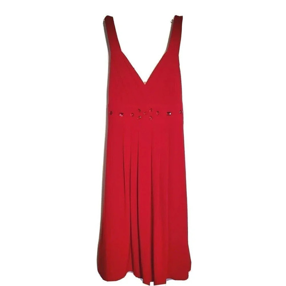 Bisou Bisou Dress Red size 8 Vneck Beaded Cocktail Party Womens - Picture 1 of 4
